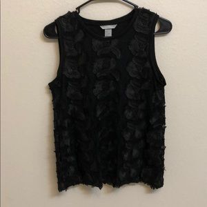 Black embroidered lace floral tank